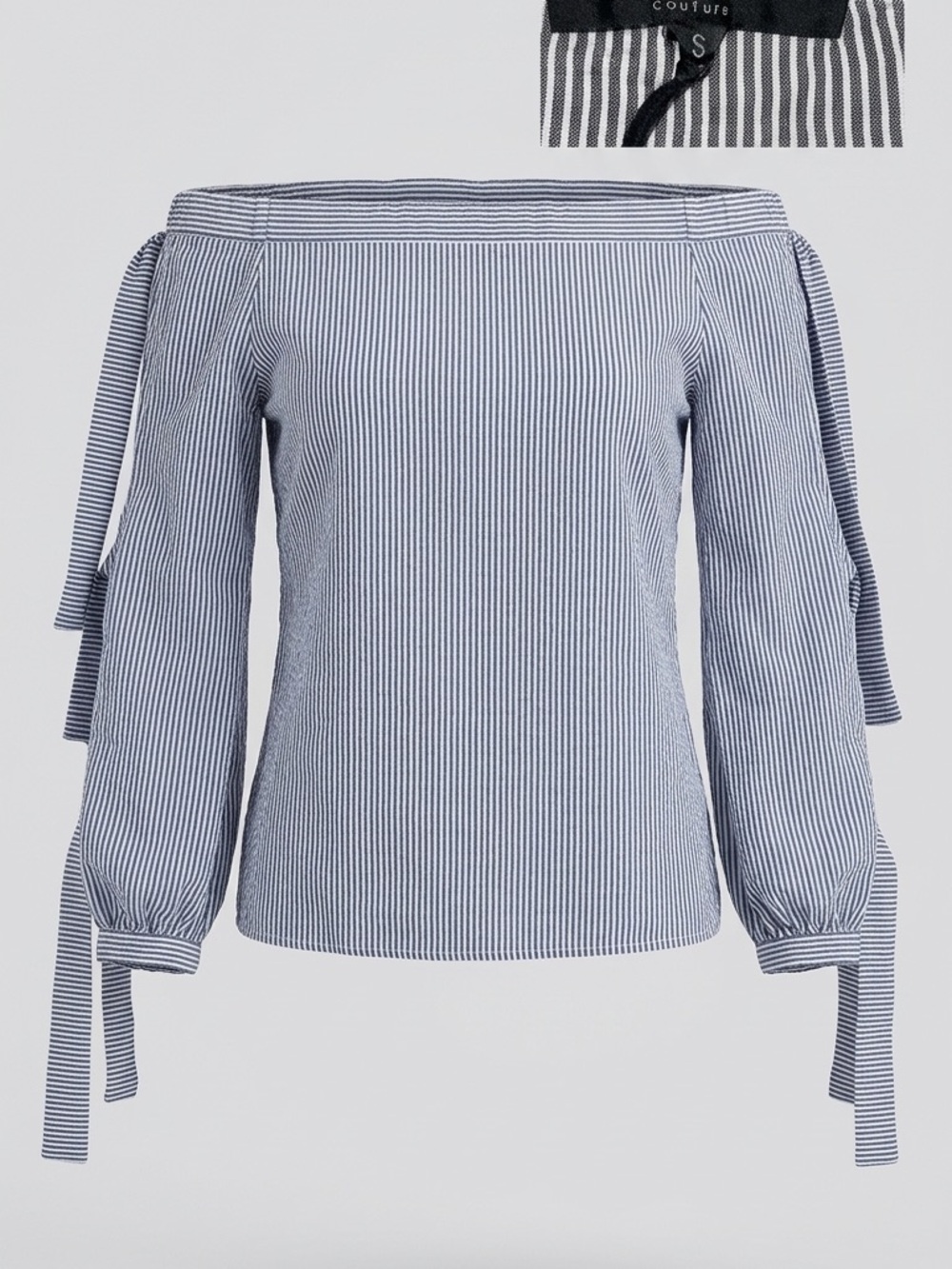 Romeo + Juliet Couture Off-the-Shoulder Striped Tie-Sleeve Blouse Top - Size S